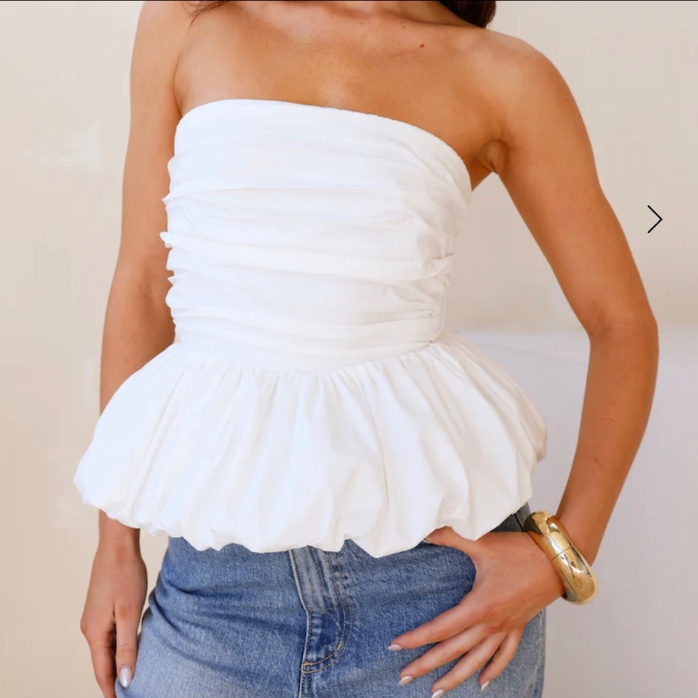 Brand New NA-KD White Ruffled Strapless Top